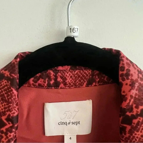 167 Cinq a Sept Gaby Tie Front Snake Print Shirt Dress Size 4 - Picture 8 of 10